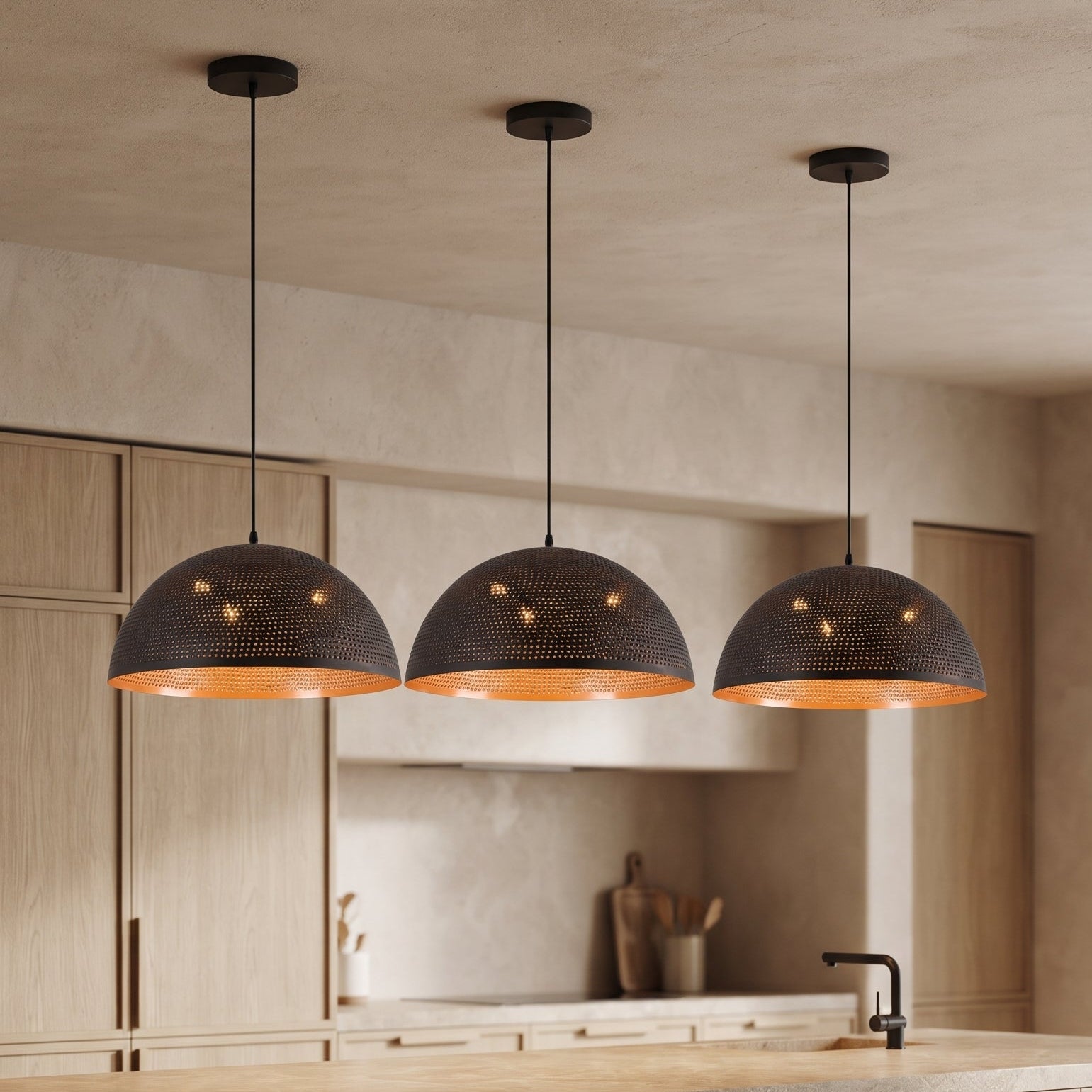 Black Hammered Brass Dome Pendant Light