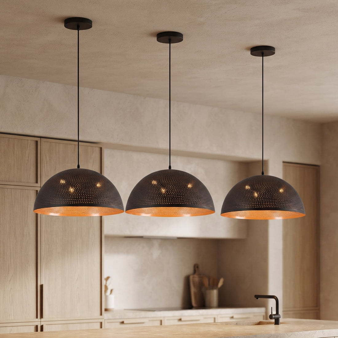 Black Hammered Brass Dome Pendant Light