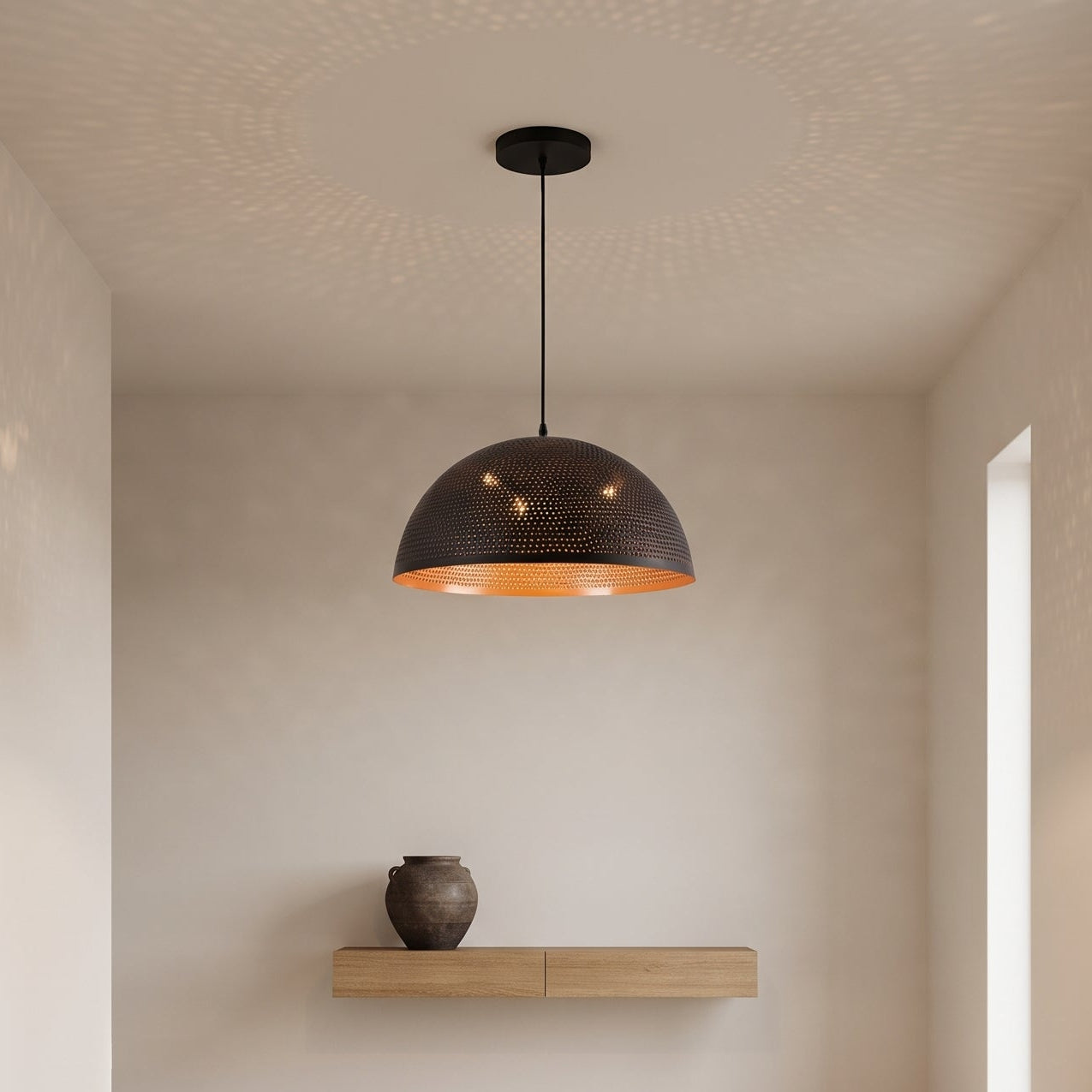 Black Hammered Brass Dome Pendant Light