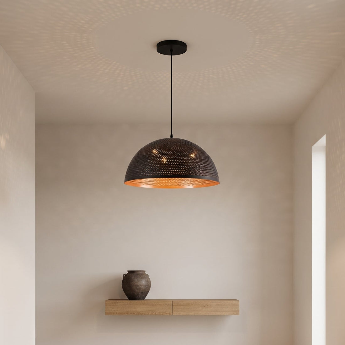 Black Hammered Brass Dome Pendant Light