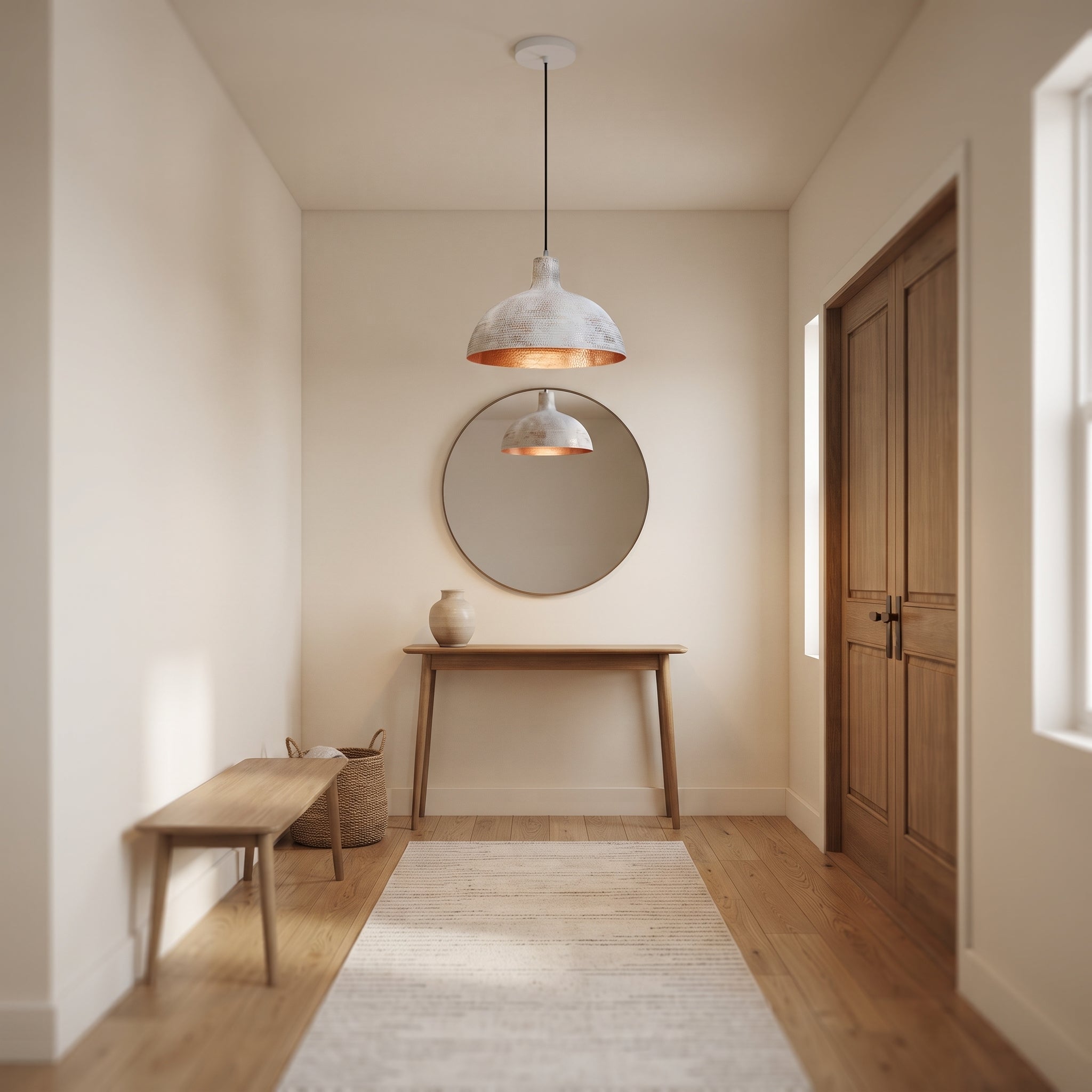 White Hammered Copper Dome Pendant Light