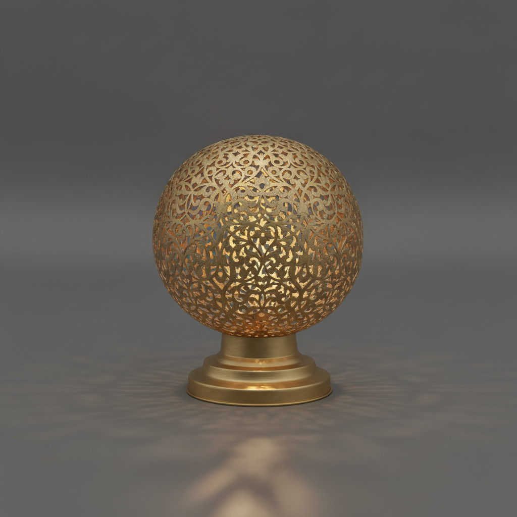 Moroccan Table Lamp Made with Brass and Geometric Design