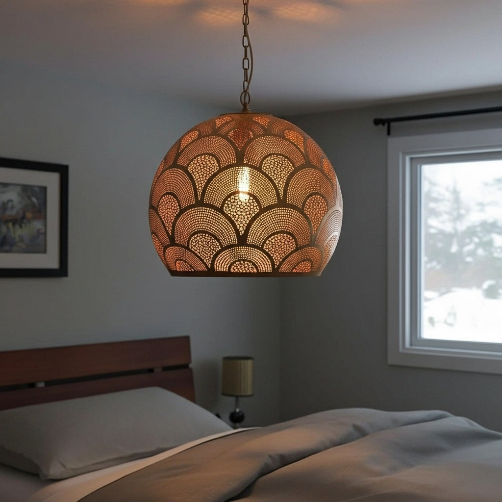 Scallop Brass Pendant Light – Decorative Perforated Ceiling Lamp