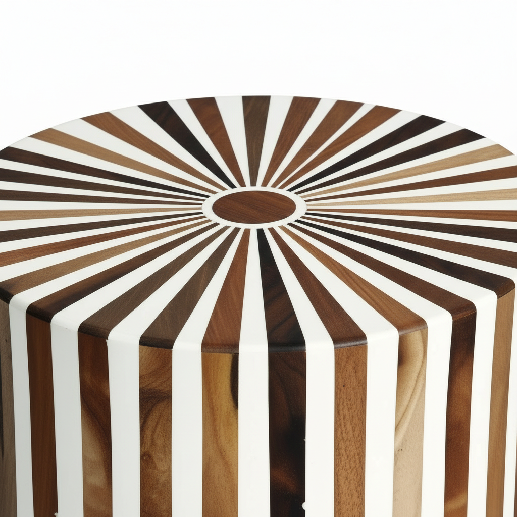 Handcrafted Striped Wooden Side Table – Modern Accent Design
