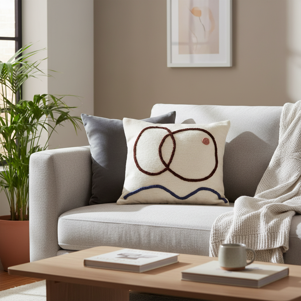 Neutral Cushions with Colorful Wool Moroccan Design