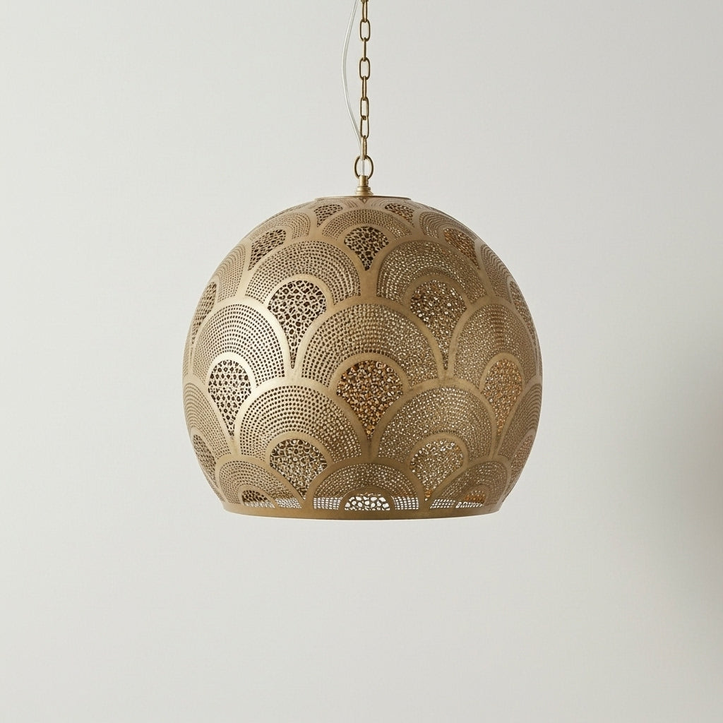 Scallop Brass Pendant Light – Decorative Perforated Ceiling Lamp