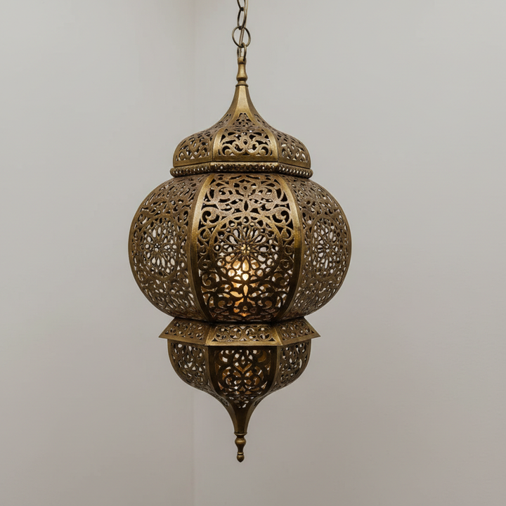 Moroccan Handmade Brass Hanging Lantern – Intricate Moroccan Pendant Lamp