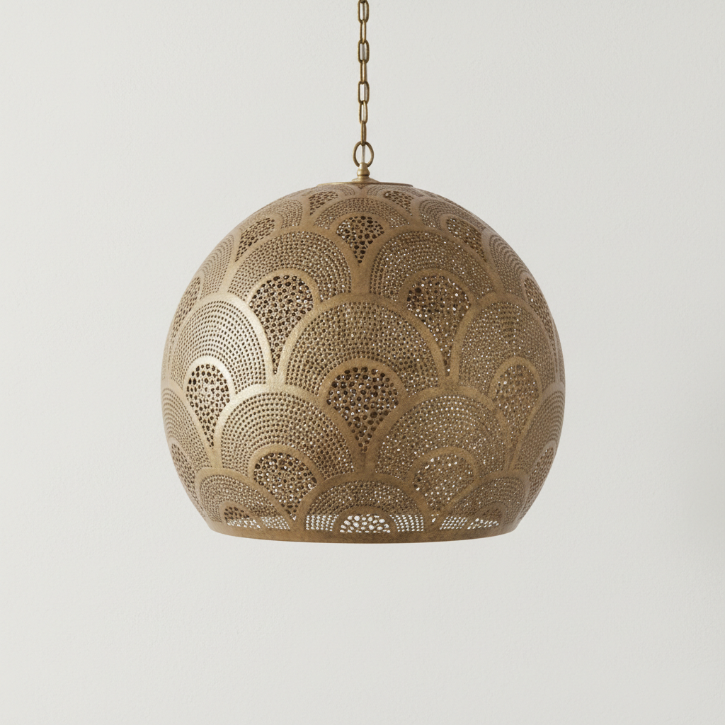 Scallop Brass Pendant Light – Decorative Perforated Ceiling Lamp