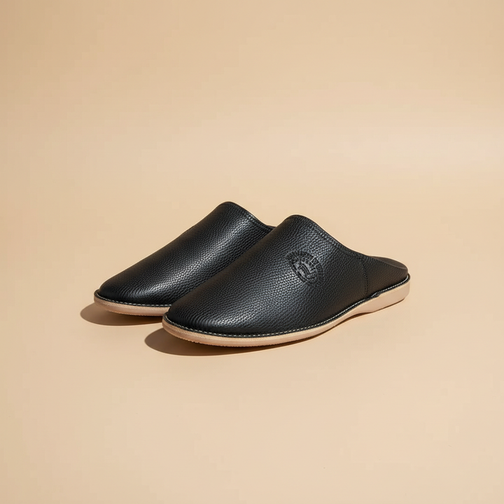 Premium Pebbled Leather Moroccan Babouche – Modern Minimalist House Slippers
