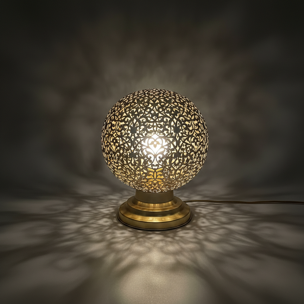Moroccan Table Lamp Made with Brass and Geometric Design