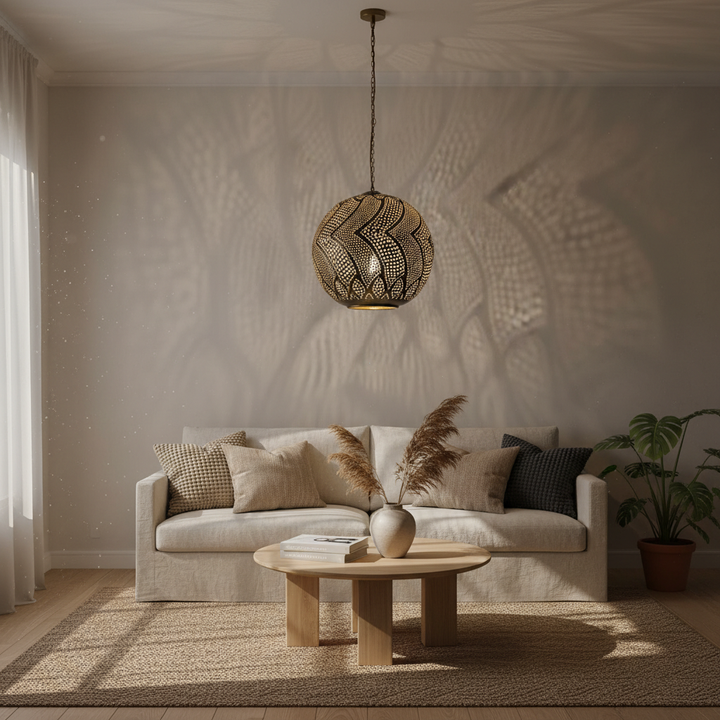 Moroccan Globe Pendant Lamp – Handmade Pierced Metal Hanging Light