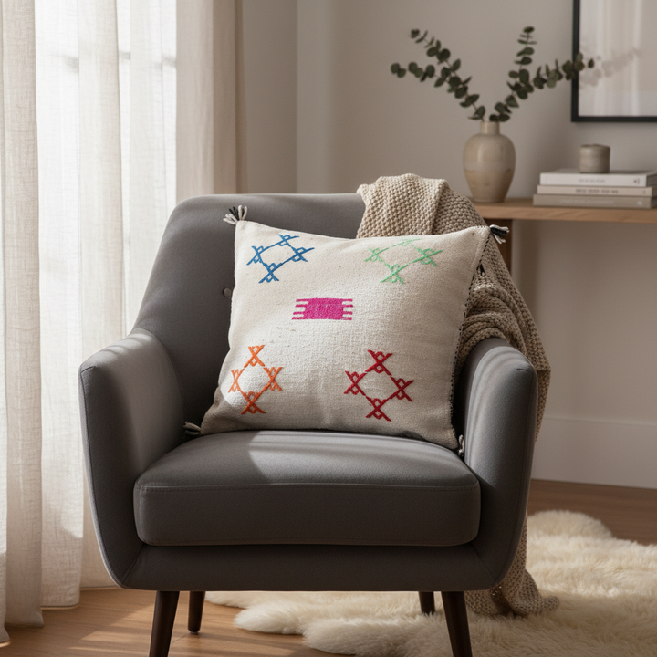 Handwoven Geometric Cotton Throw Pillow Cover | Artisan Boho Cushion with Tassels | Multiple Sizes