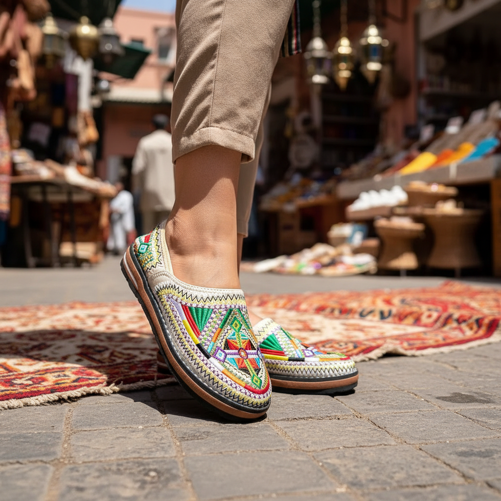 Handmade Moroccan Berber Slippers – Vibrant Embroidered Leather Babouche