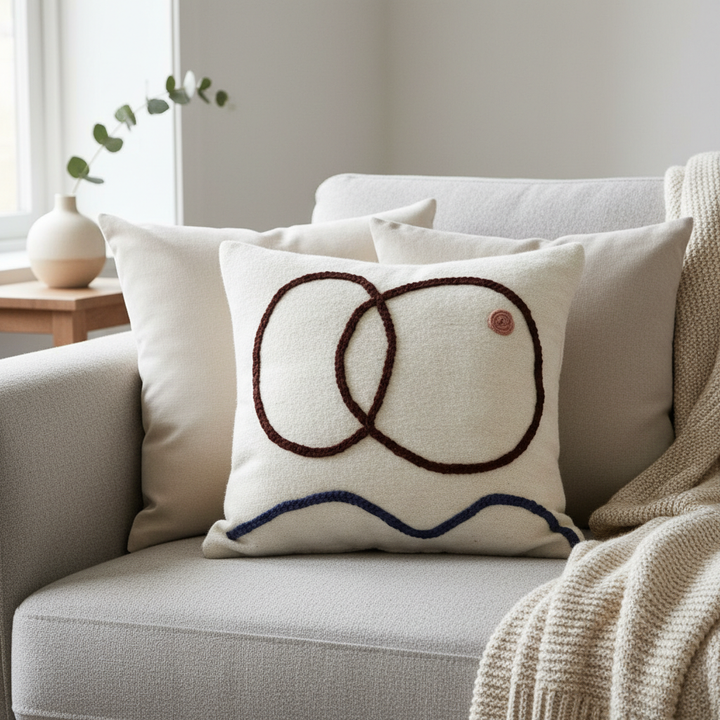 Neutral Cushions with Colorful Wool Moroccan Design