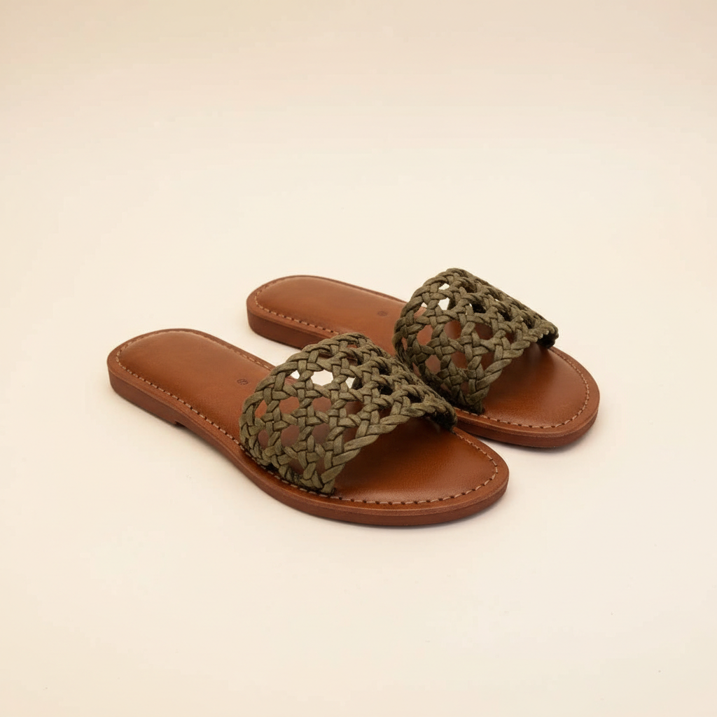 Minimalist Woven Leather Slide Sandals – Handmade Moroccan Summer Slides