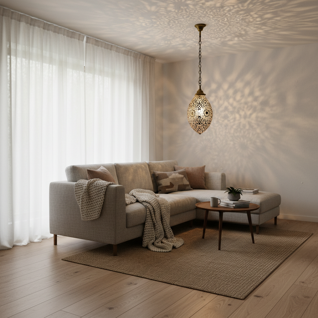 Handmade Brass Pendant Lamp – Ornate Metal Hanging Light Fixture