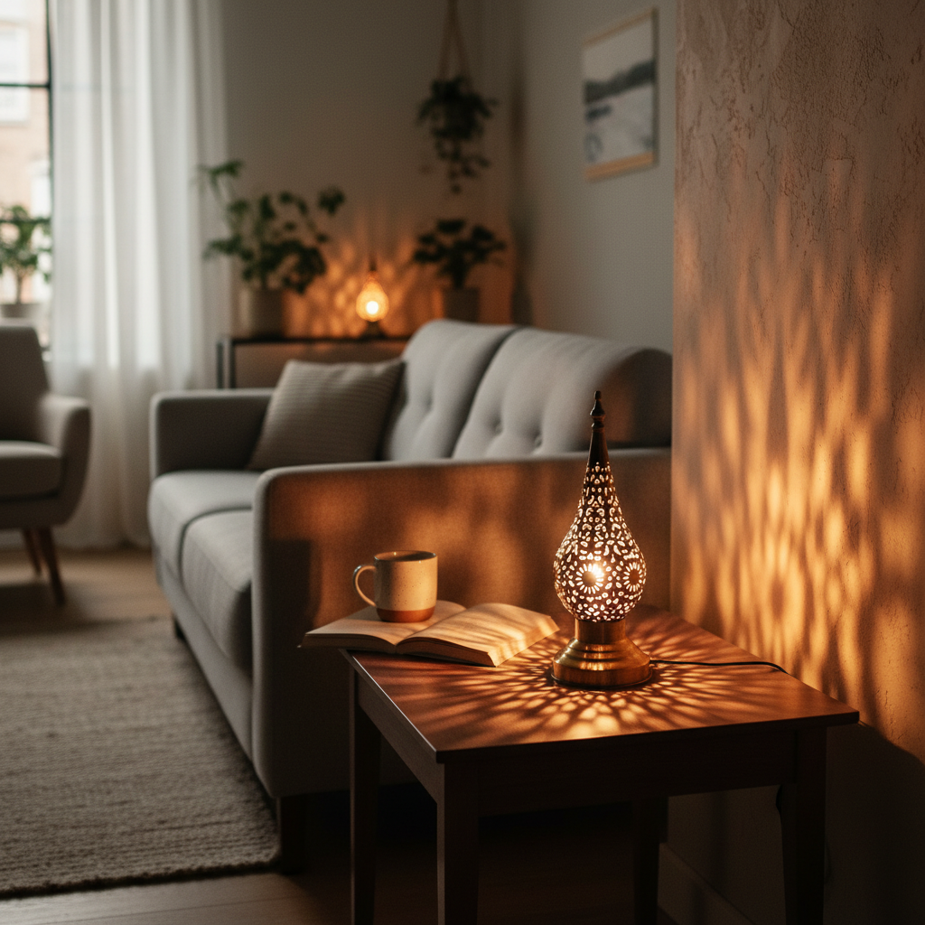 Handmade Moroccan Brass Candle with Geometric Pattern