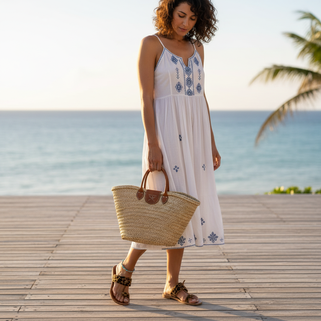 Leopard Print Leather Flat Sandals for Women – Handmade Slip-On Summer Slides