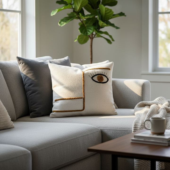 Handmade White Pillowcase with Colorful Embroidery