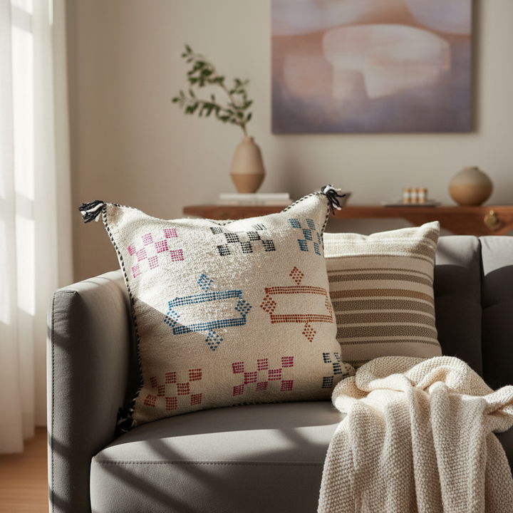 Handwoven Geometric Cotton Throw Pillow Cover | Artisan Boho Cushion | Multiple Sizes