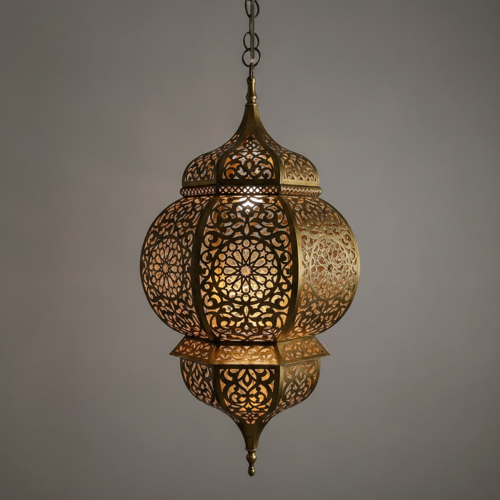 Moroccan Handmade Brass Hanging Lantern – Intricate Moroccan Pendant Lamp