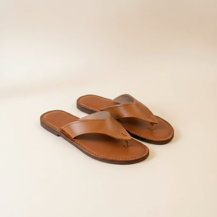 Handcrafted Brown Leather Thong Sandals – Minimal Slip-On Summer Footwear
