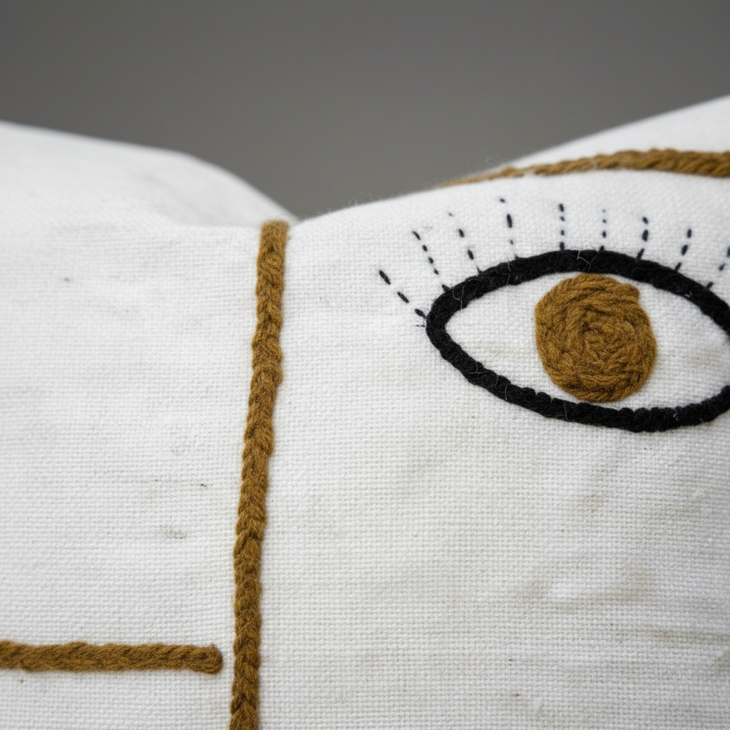 Handmade White Pillowcase with Colorful Embroidery