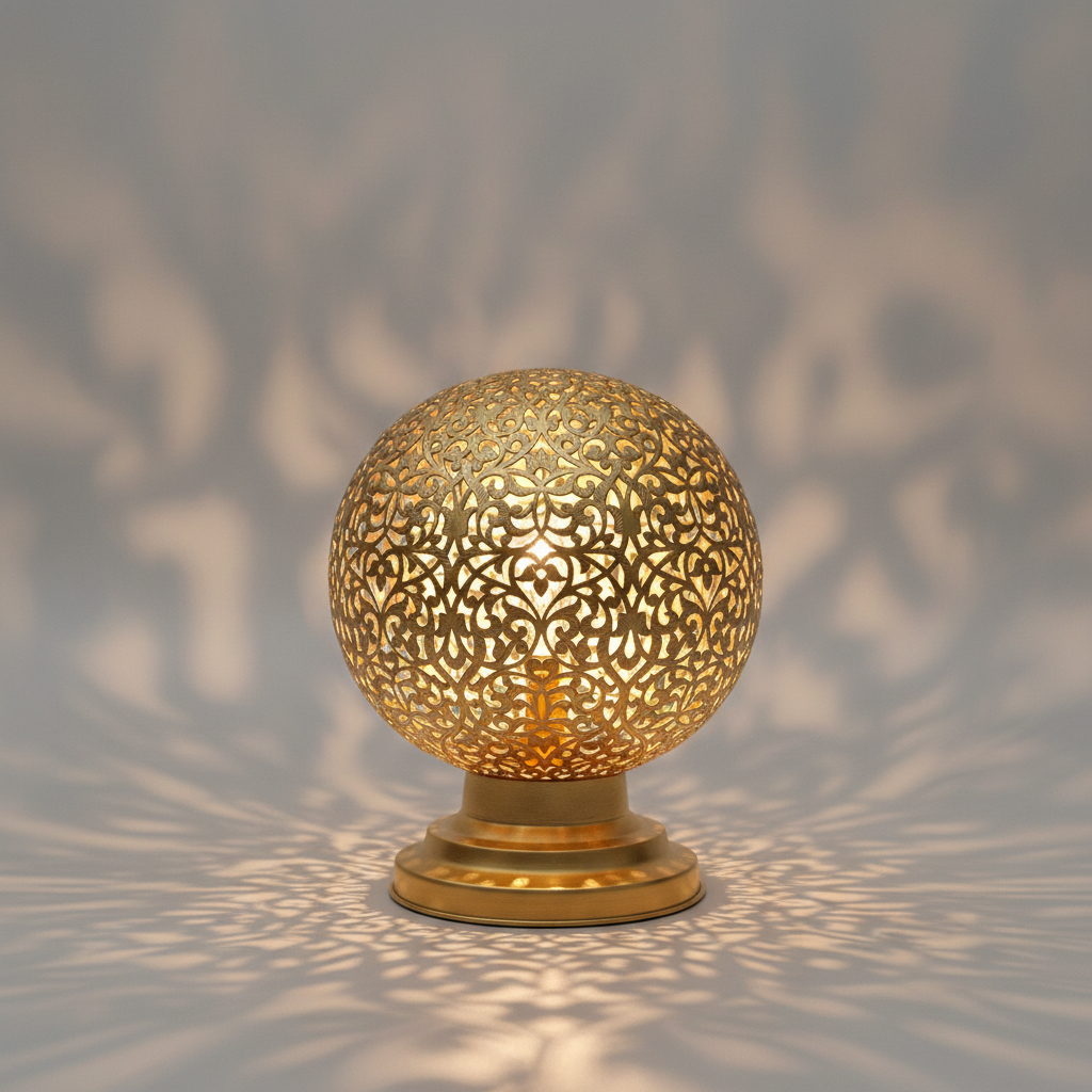 Moroccan Table Lamp Made with Brass and Geometric Design