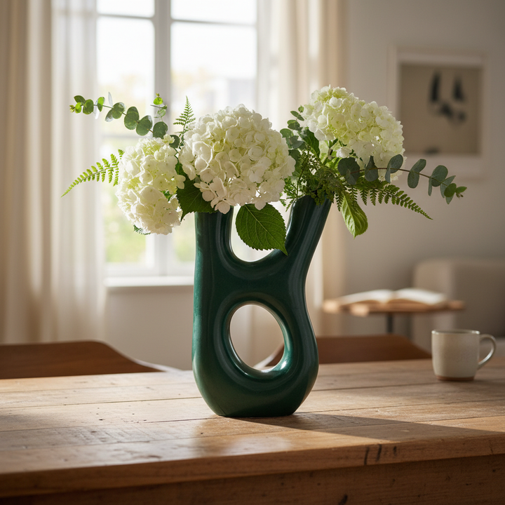 Handmade Ceramic Vase – Abstract Green Sculptural Modern Vase