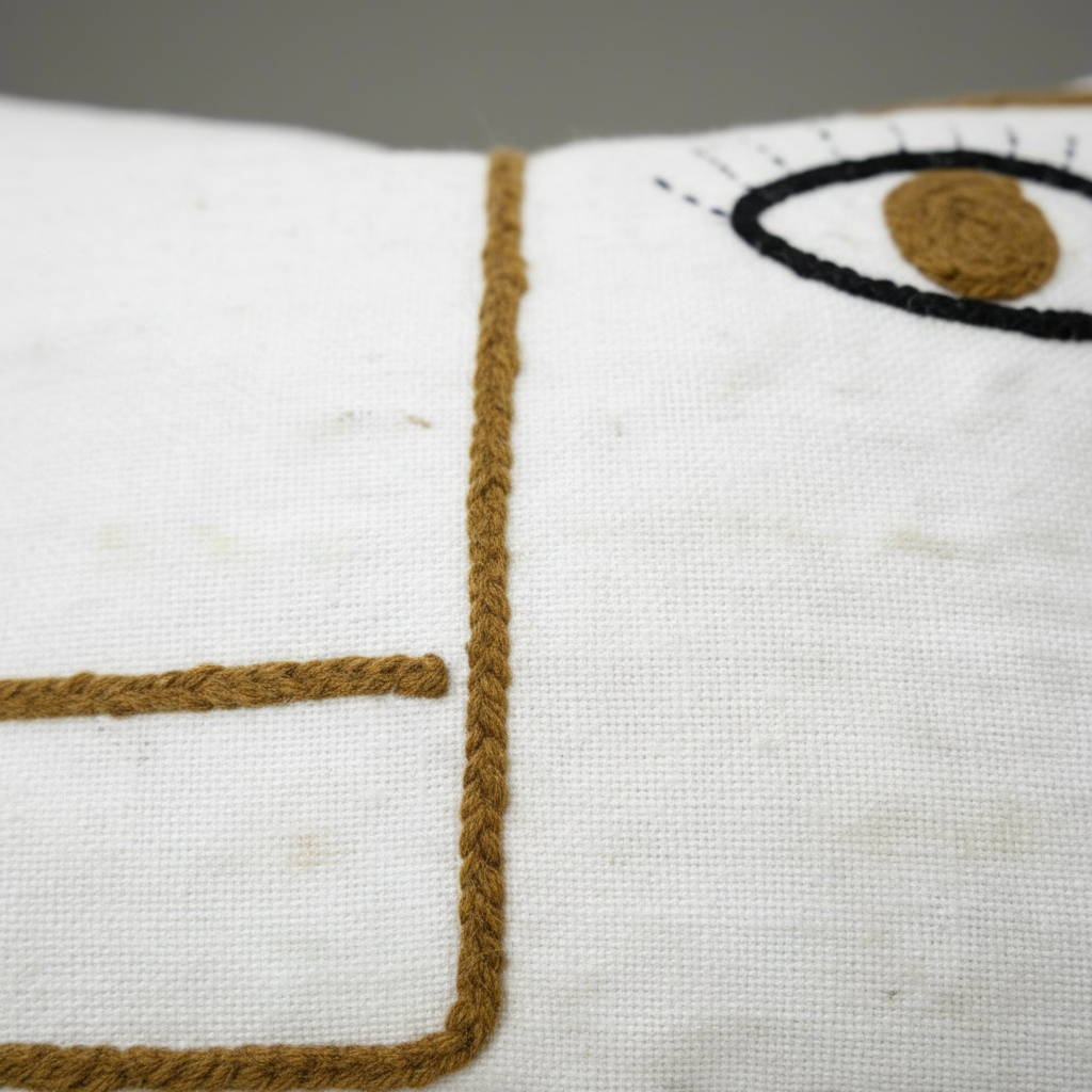 Handmade White Pillowcase with Colorful Embroidery