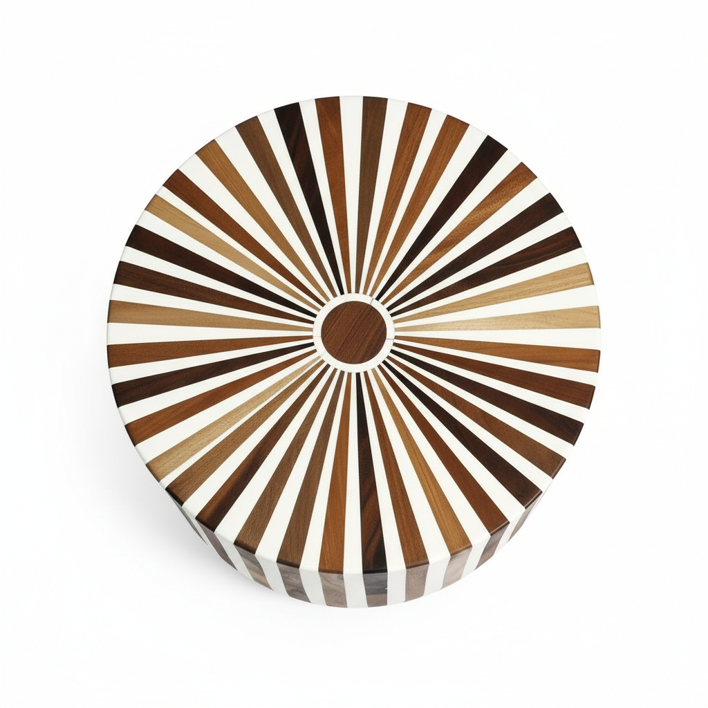 Handcrafted Striped Wooden Side Table – Modern Accent Design