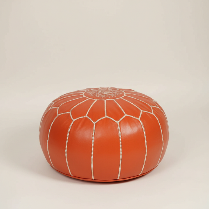 Artisan Orange Moroccan Pouf – Perfect For Colorful Decor