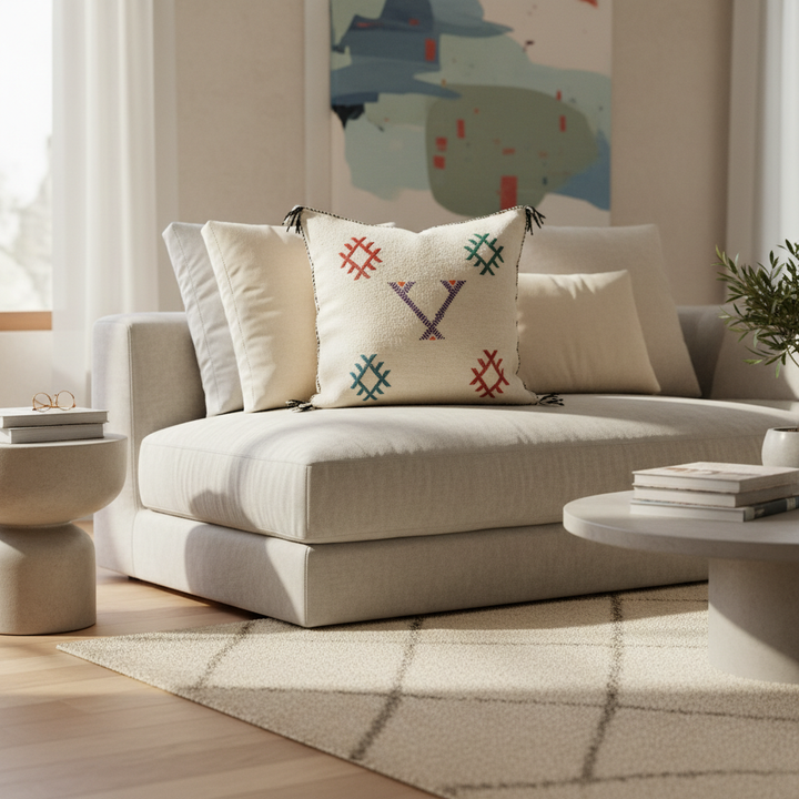 Berber Pillow Cover – Handwoven Moroccan Style Cushion Cover with Colorful Tribal Embroidery