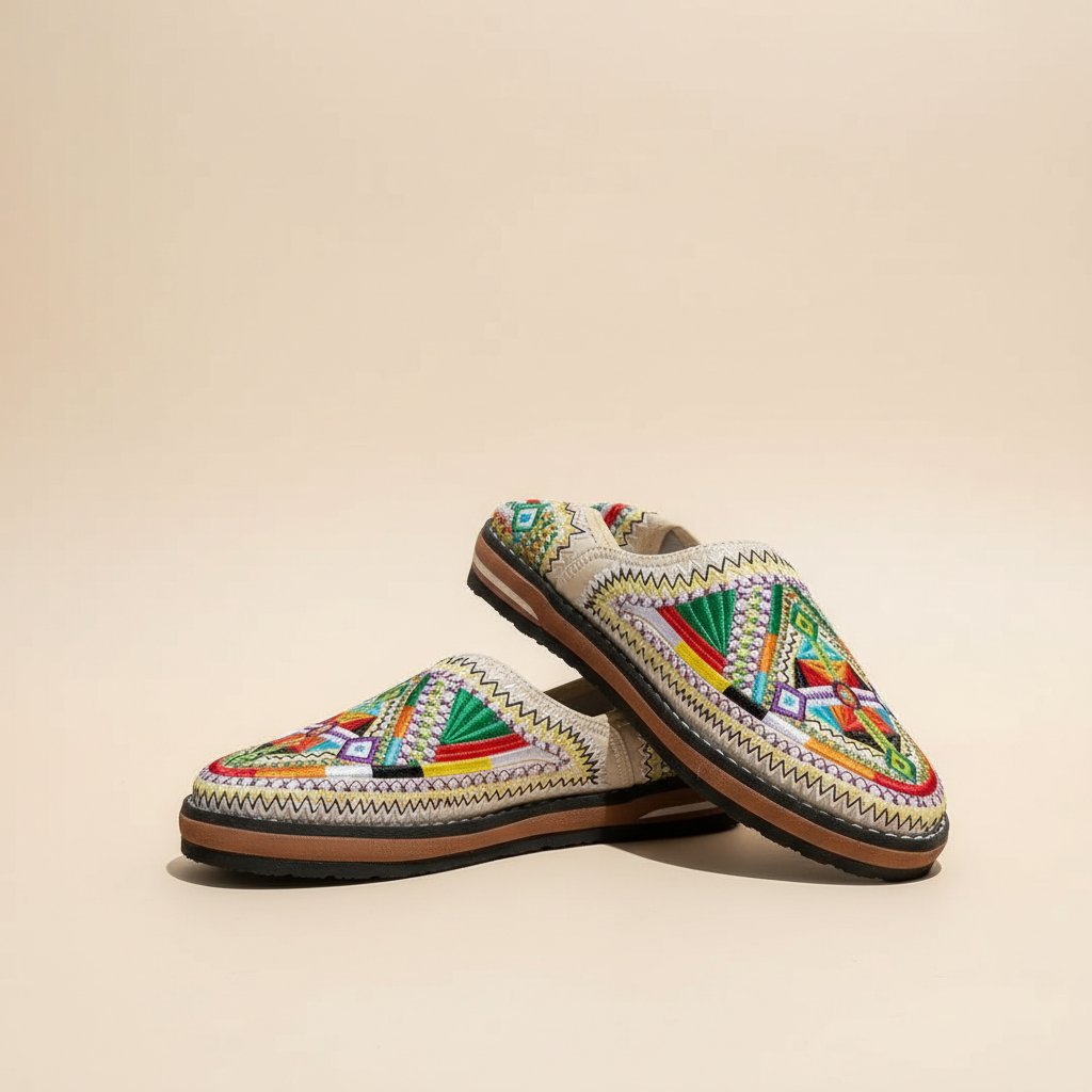 Handmade Moroccan Berber Slippers – Vibrant Embroidered Leather Babouche