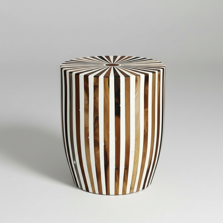 Handcrafted Striped Wooden Side Table – Modern Accent Design
