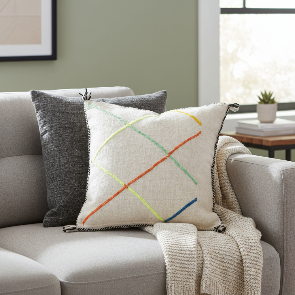 Geometric Moroccan Pillow Cover with Tassels
