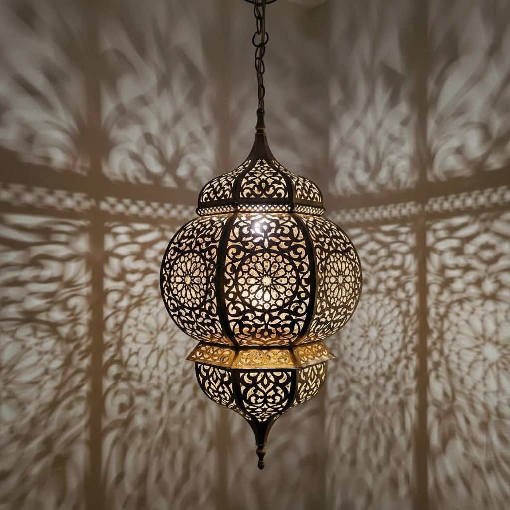Moroccan Handmade Brass Hanging Lantern – Intricate Moroccan Pendant Lamp
