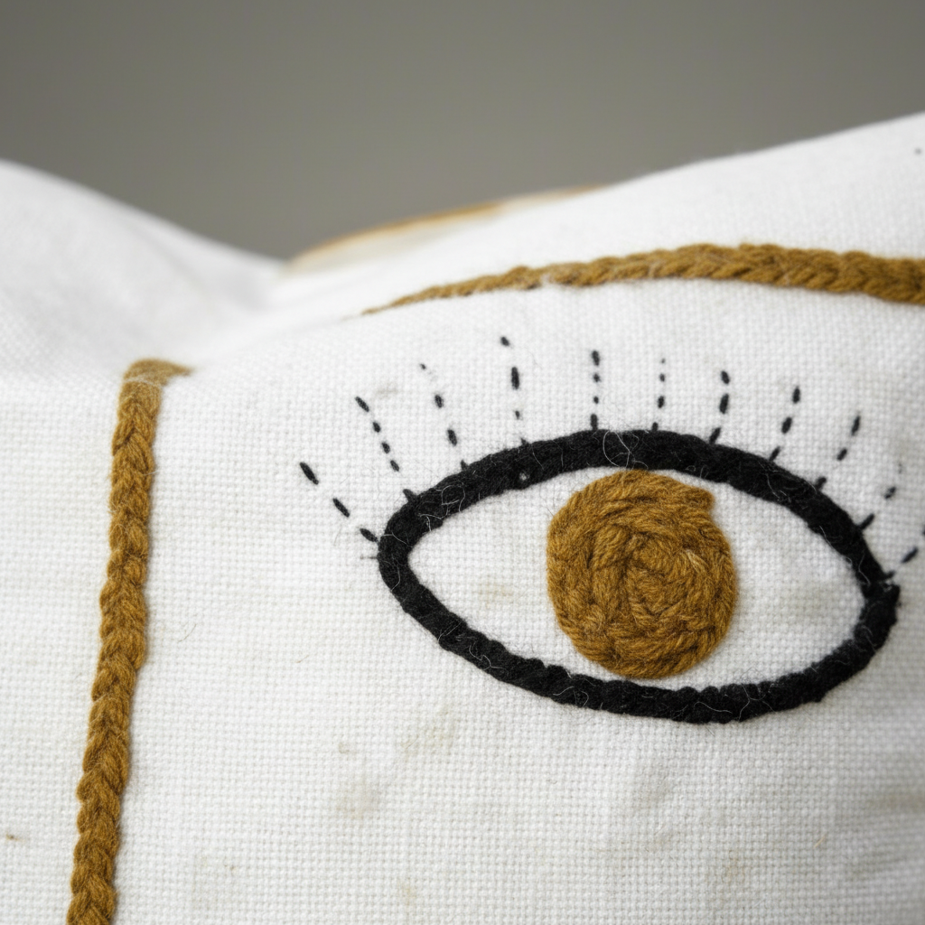 Handmade White Pillowcase with Colorful Embroidery