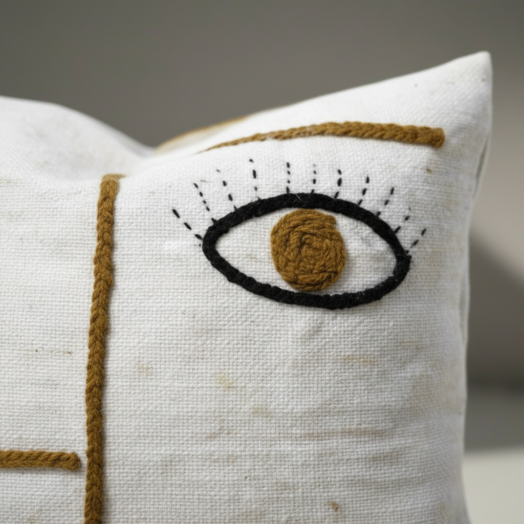 Handmade White Pillowcase with Colorful Embroidery