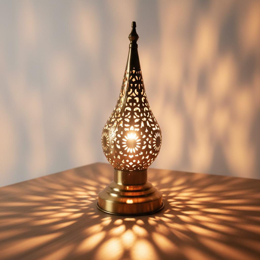 Handmade Moroccan Brass Candle with Geometric Pattern