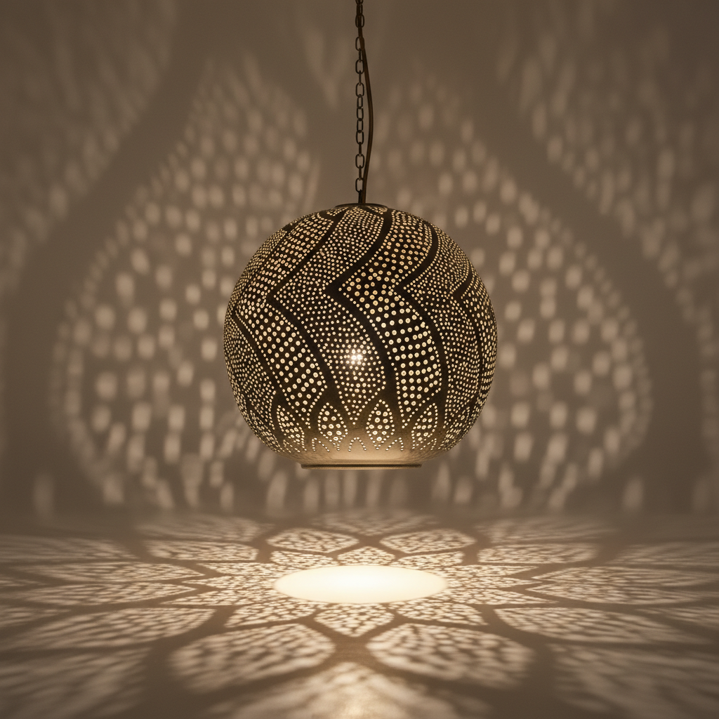 Moroccan Globe Pendant Lamp – Handmade Pierced Metal Hanging Light