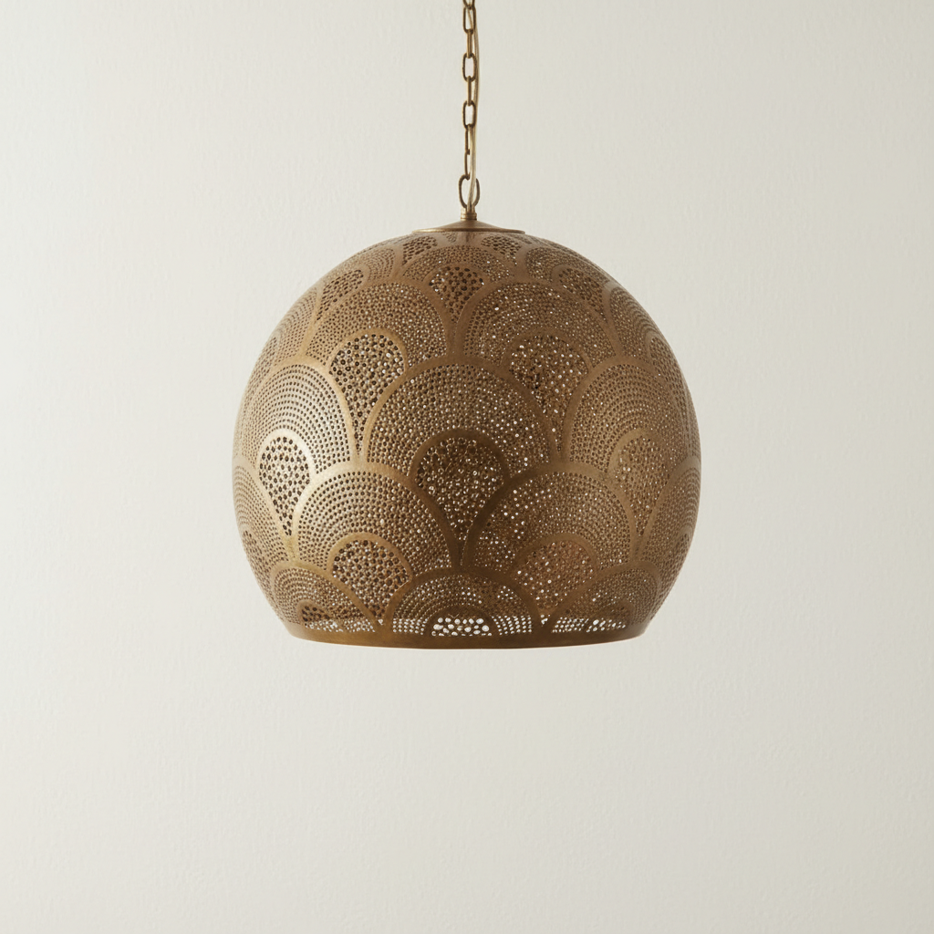 Scallop Brass Pendant Light – Decorative Perforated Ceiling Lamp