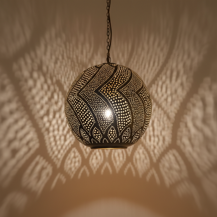Moroccan Globe Pendant Lamp – Handmade Pierced Metal Hanging Light