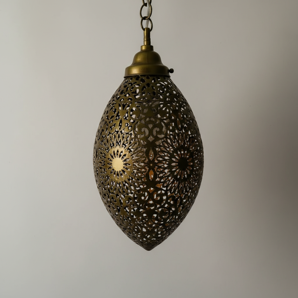 Handmade Brass Pendant Lamp – Ornate Metal Hanging Light Fixture