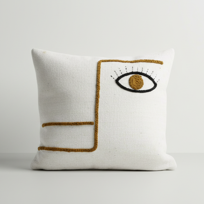 Handmade White Pillowcase with Colorful Embroidery