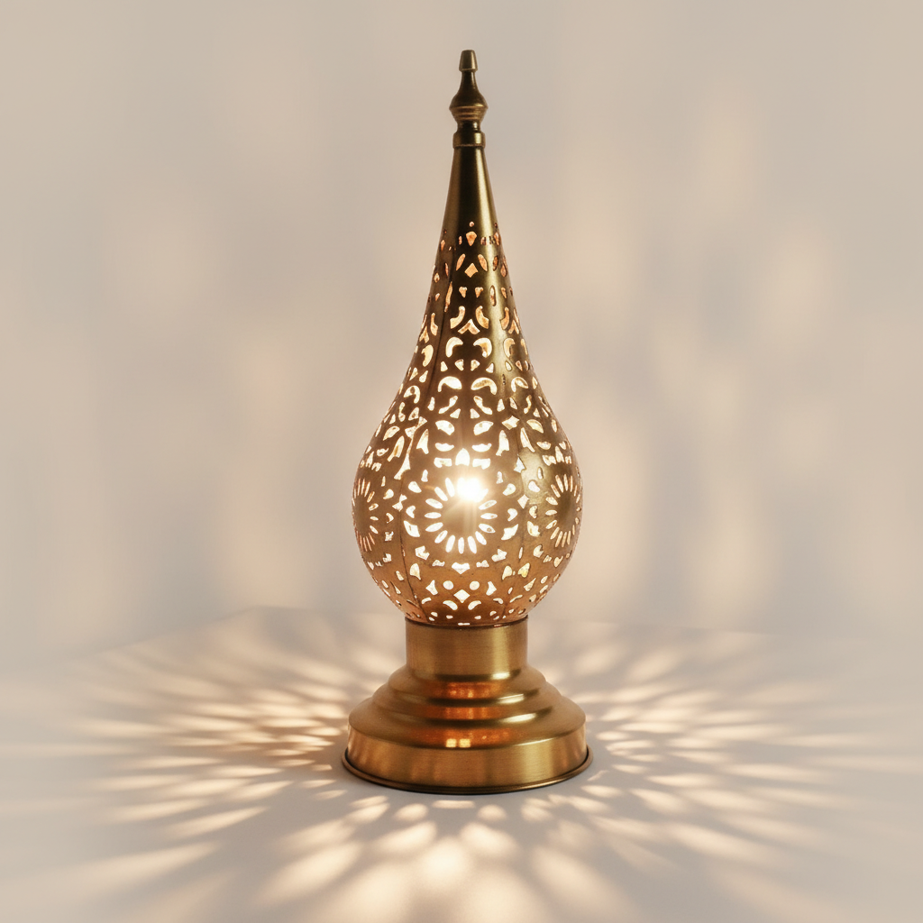 Handmade Moroccan Brass Candle with Geometric Pattern