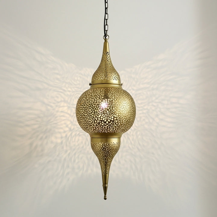 Moroccan Brass Pendant Light – Perforated Hanging Lantern Ceiling Lamp