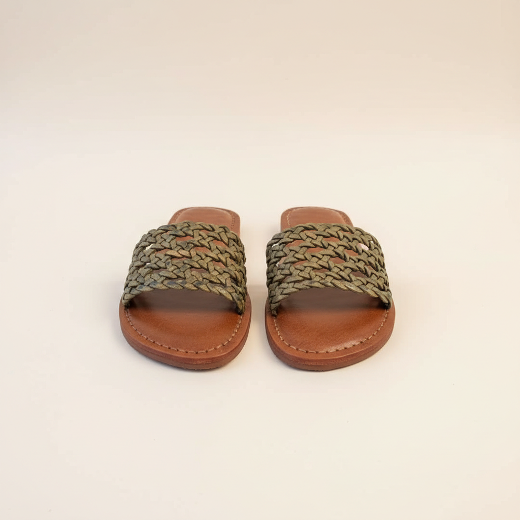 Minimalist Woven Leather Slide Sandals – Handmade Moroccan Summer Slides