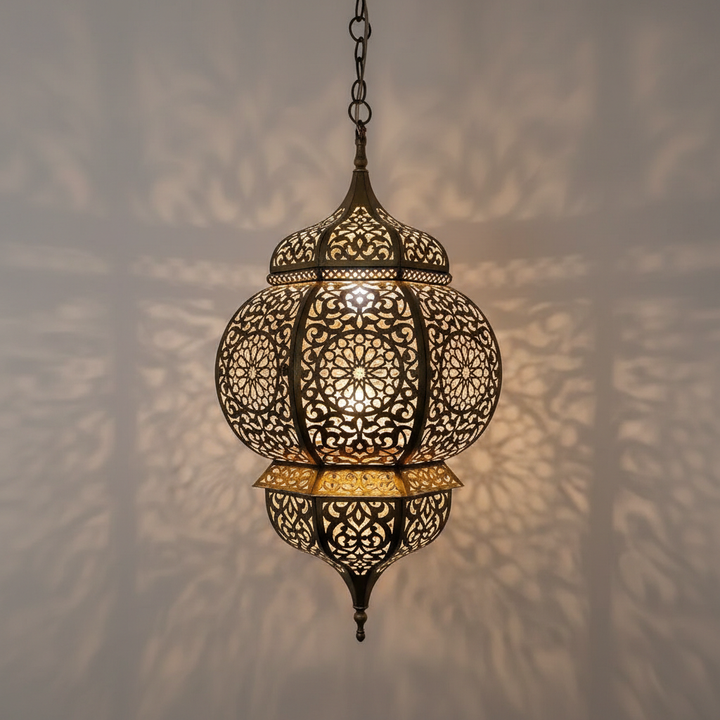 Moroccan Handmade Brass Hanging Lantern – Intricate Moroccan Pendant Lamp