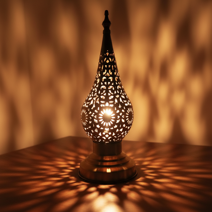 Handmade Moroccan Brass Candle with Geometric Pattern